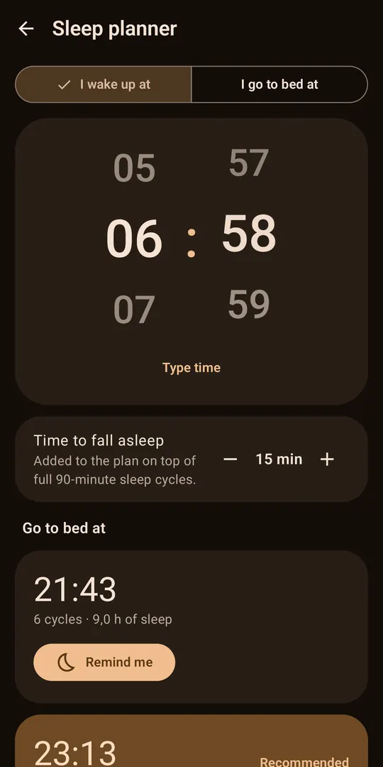 Sleep planner that suggests a bedtime or wake-up time from sleep cycles